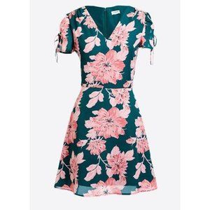 J Crew Mercantile Dress 8 Green Pink Floral Short Tie Sleeve Mini Sundress